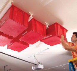 A simple garage ceiling storage system