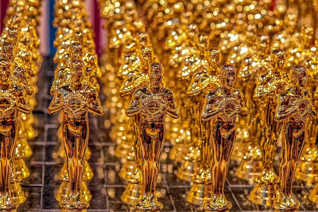 Oscar trophies on a table to be presented