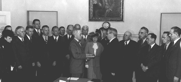 Harry S. Truman, taking the oath of office in April 12, 1945
