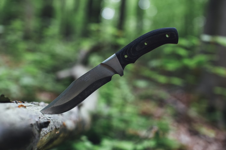 black ans silver knife on brown wood log
