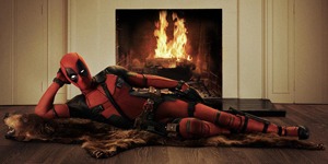 Deadpool wearing his iconic suit
