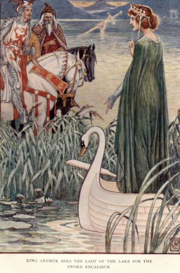King Arthur, the Lady of the Lake, and the Excalibur