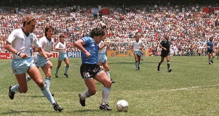 Maradona in a match against England in 1986