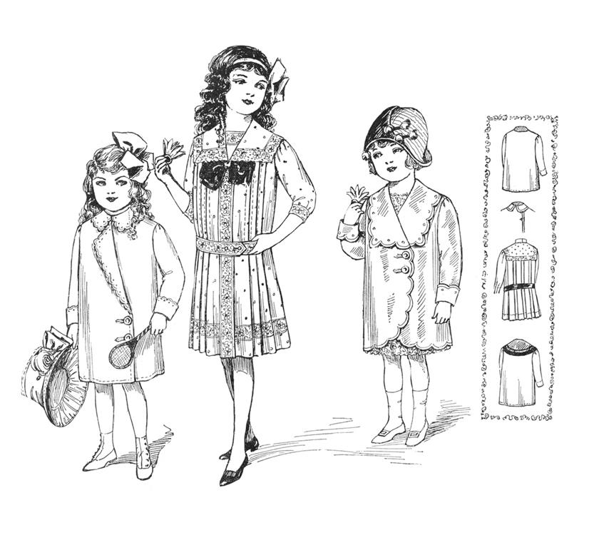 Illustration showing three girls in 1912 fashion