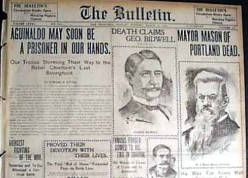 <EM>The Bulletin </EM>of San Francisco, California, in its March 27, 1899 issue, reports imminent capture of Emilio Aguinaldo. The Filipino leader was actually captured nearly two years later, on March 23, 1901