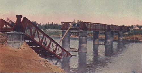 Bagbag River railway bridge thrown down by Gen. Gregorio del Pilar. The US Army engineers corps built steps for the troops to cross and assault the Filipinos beyond.</P>