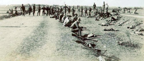 March 1899: Troops of the 3rd US Infantry Regiment resting near Malinta, Bulacan Province