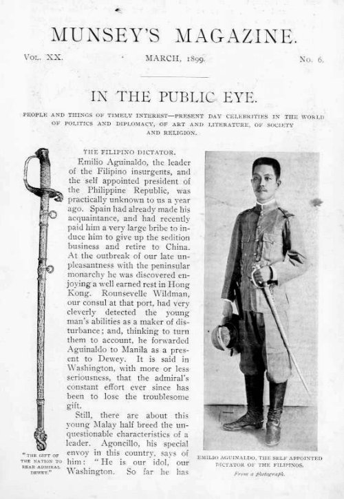 March 1899: US-based <EM>Munsey's Magazine </EM>features General Emilio Aguinaldo, describing him as 