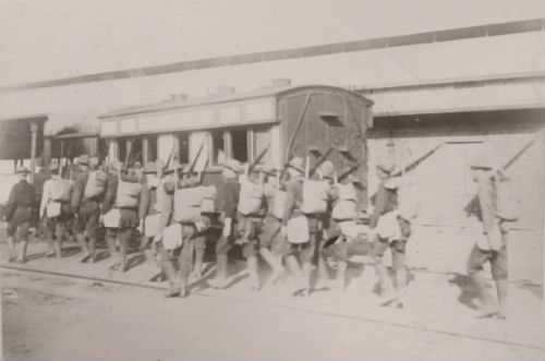 US troops starting north via the Manila - Dagupan Railway, 1899.