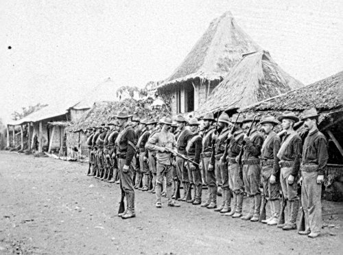 1Lt Matthew Batson inspects rifles 4th Cavalry Rgt at Calamba July 26-30 1899