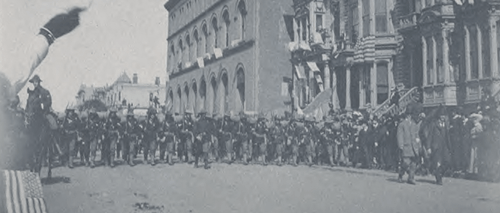 1st California Volunteers marching down Golden Gate Ave ca 1898