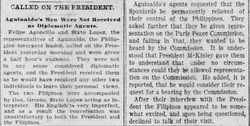 Agoncillo calls on Mckinley, The Times Oct 2 1898