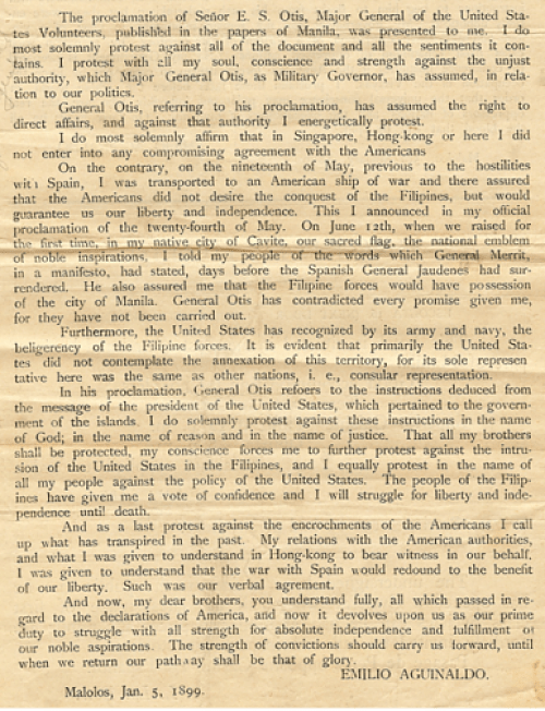 Aguinaldo response in English to Otis proclamation, Jan 5 1899_opt