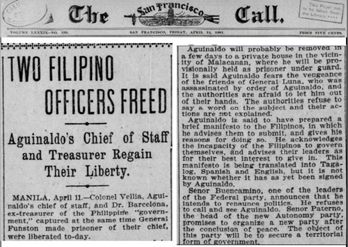 Aguinaldo's aides released, April 11 1901