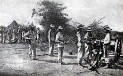 Battle of Zapote Bridge Spanish battery of 2 breechloading 8cm guns June 3 1898