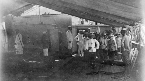 Col. Claro Guevarra and officers USS Nanshan April 27 1902