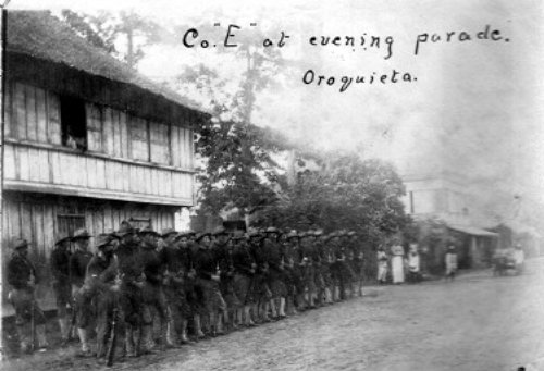 Company E at evening parade in Oroquieta circa 1900-1901