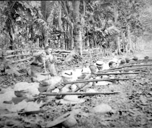 Filipinos firing on the American Out-Posts, P.I cr 1900