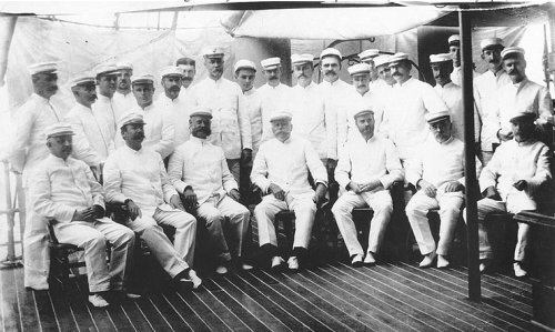 George Dewey Rear Adm with staff and ship s officers on board USS Olympia may 20 to june 1 1898