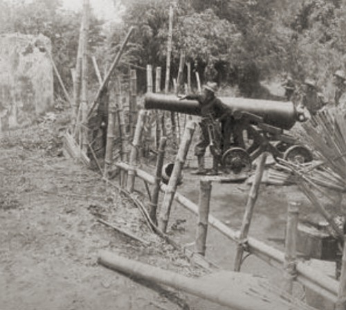 Gun and entrenchment taken from Filipinos, Zapote River, June 13, 1899