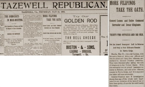 Lacuna surrender, The Tazewell Republican May 23 1901