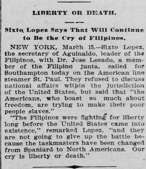 Liberty or death, St. Paul Daily Globe, March 16 1899 Page 1