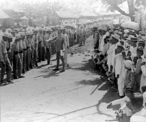 Macabebe Scouts under Colonel Matthew Batson undergoing inspection in Macabebe 1900