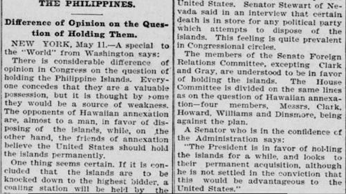 Philippine question, The Record-Union, May 12 1898 Page 1
