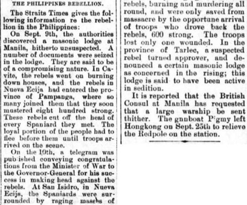 Philippine rebellion, Evening Bulletin Oct 19 1896 page 1