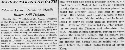 Ricarte defiant, New York Tribune Feb 27 1903 page 1