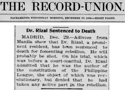Rizal sentenced to death, Page 1
