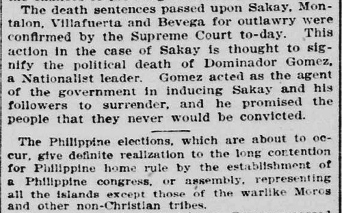 Sakay death sentence confirmed, New-York Tribune, July 27, 1907, Page 3