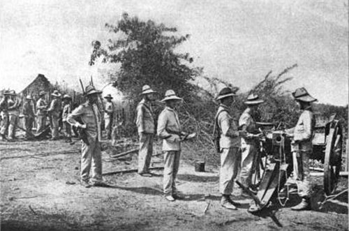 Spanish battery firing at Filipinos at Zapote river bridge