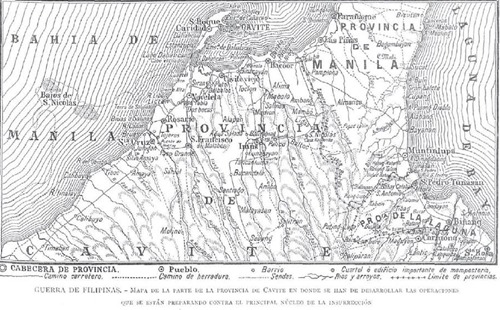 Spanish map of Cavite war front LIA Feb 15 1897