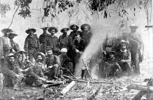 Spanish soldiers c1896 around camp fire