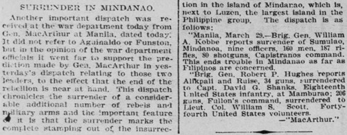 Surrender in Mindanao, The St. Paul Globe, March 30 1901