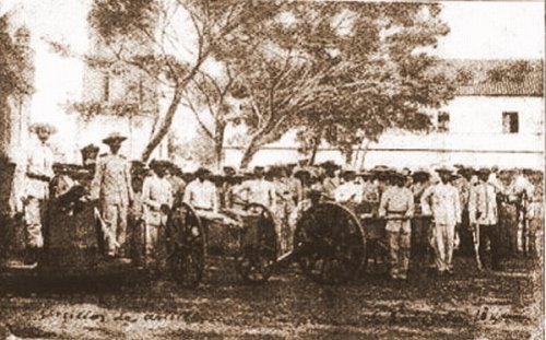 Tinio Brigade artillery drill on Plaza Salcedo Vigan 1898