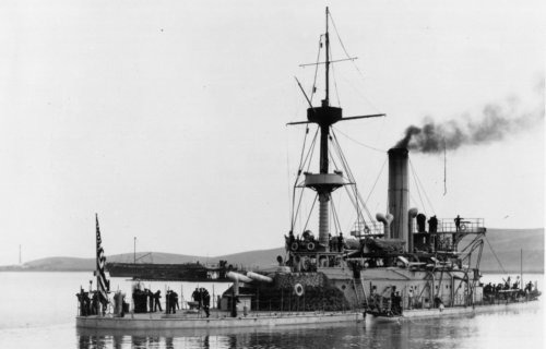 USS Monterey off Mare Island Navy Yard, Vallejo, Ca, June 1898, ready for her voyage to Manila