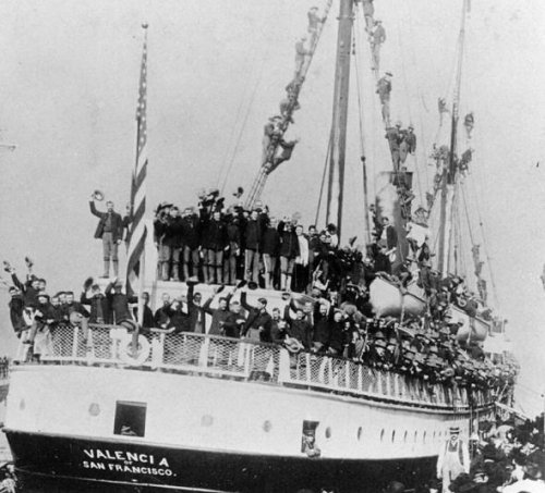 USS Valencia leaving San Francisco w 1st North Dakota Rgt June 27 1898