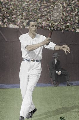 colorized photo of Bill Tilden playing
