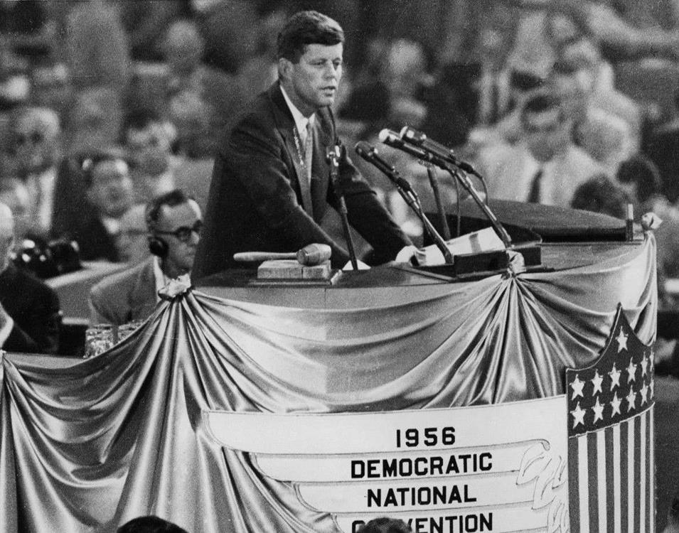 Kennedy endorsing Adlai Stevenson II for the presidential nomination at the 1956 Democratic National Convention