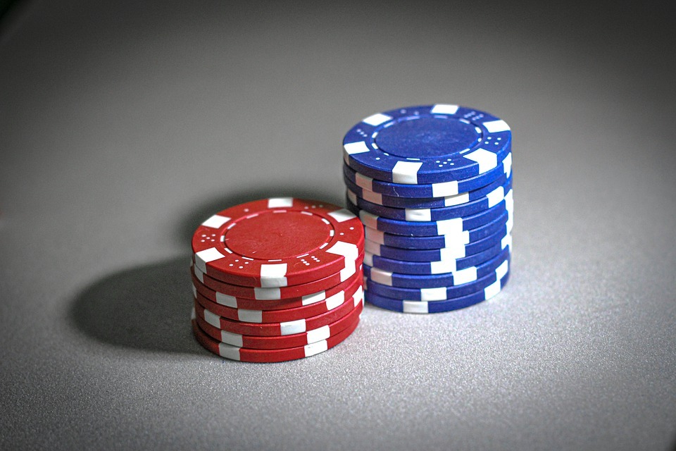 red and blue poker chips