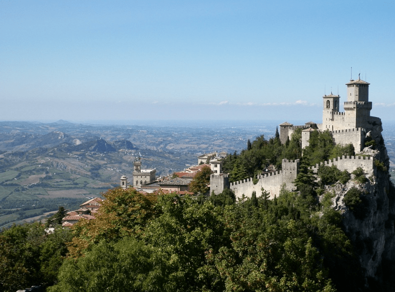 ancient castle atop a mountain in San Marino