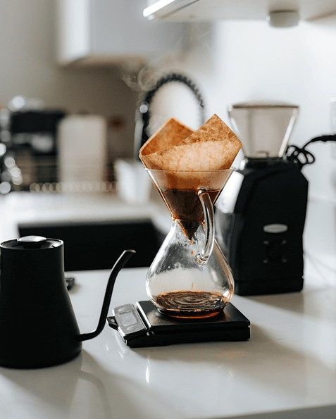 drip coffee on the kitchen counter