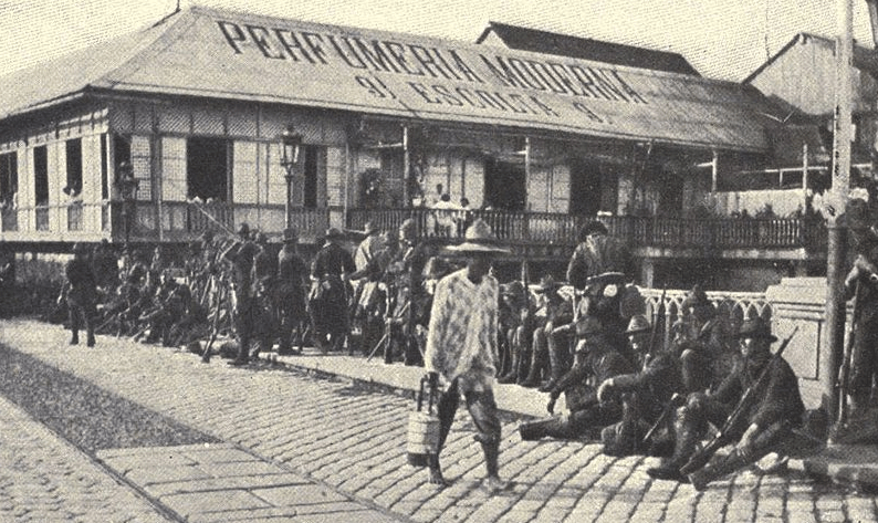 Americans guarding the Pasig River bridge in 1898