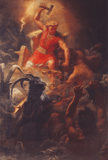 An illustration of Thor’s battle against the giants, by Mårten Eskil Winge