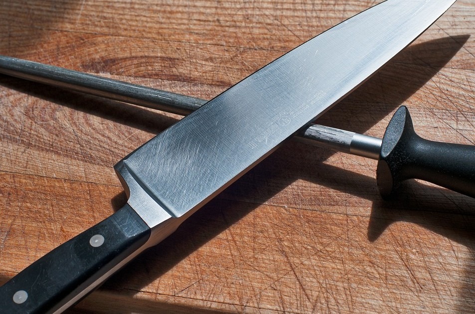 A forged knife with a sharpener
