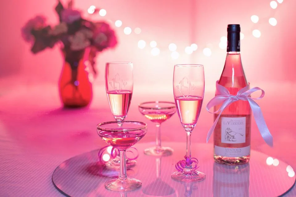 pink champagne on bottles