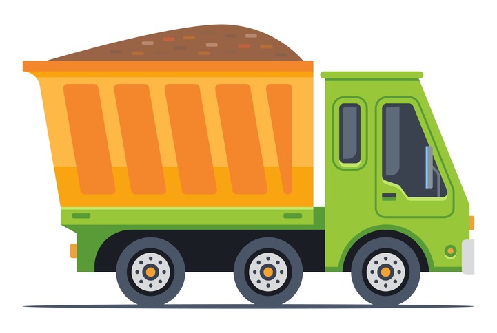 green truck is carrying cargo. transportation of various materials. flat vector illustration.