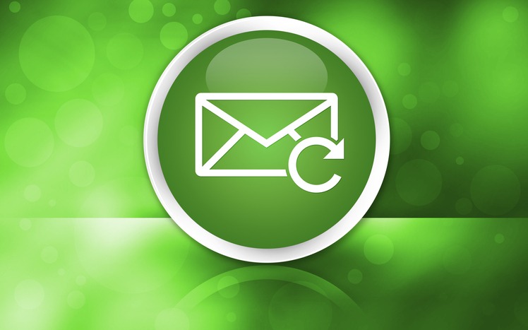 Refresh email icon premium glossy button isolated on abstract shiny green background